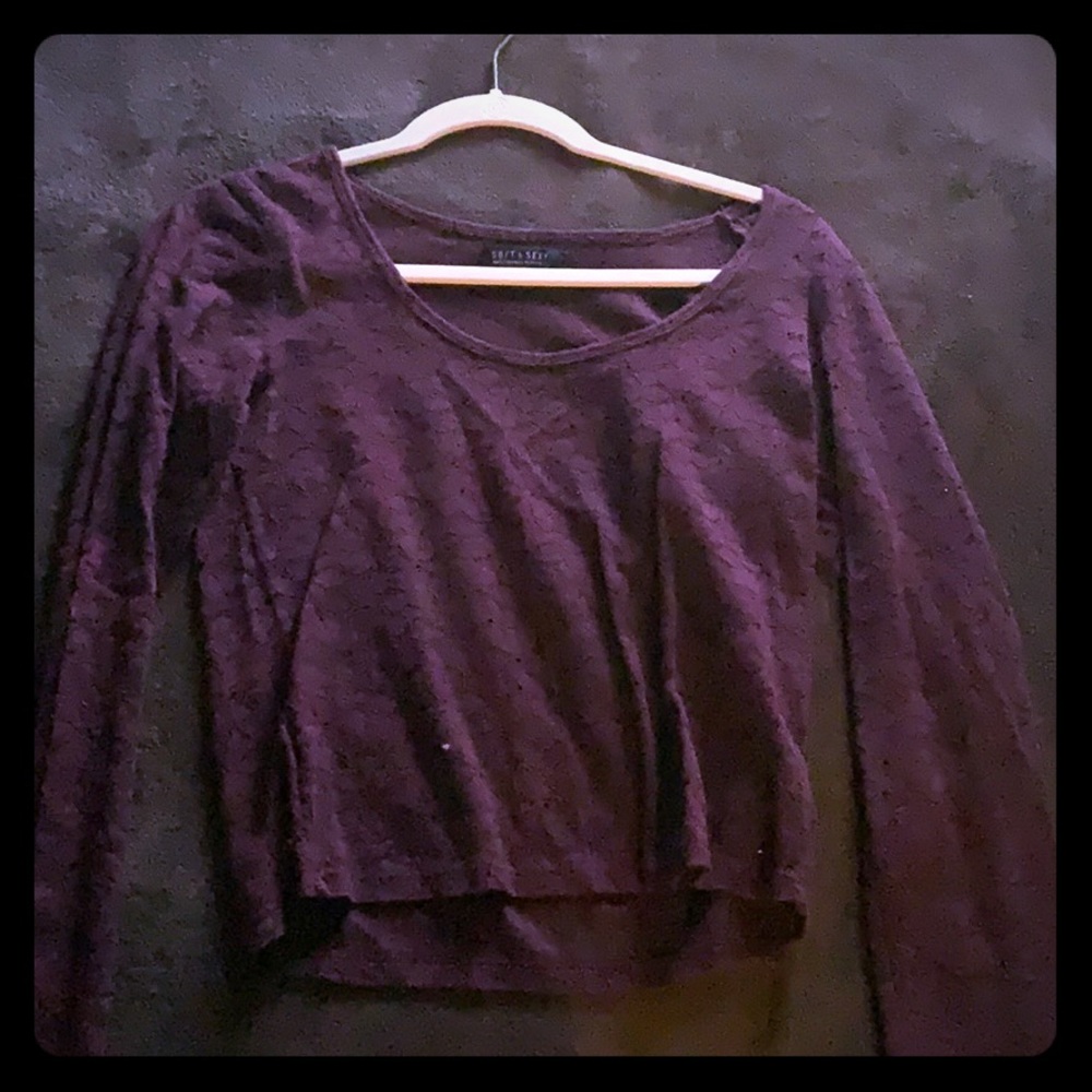 Maroon Lace long sleeve crop top
